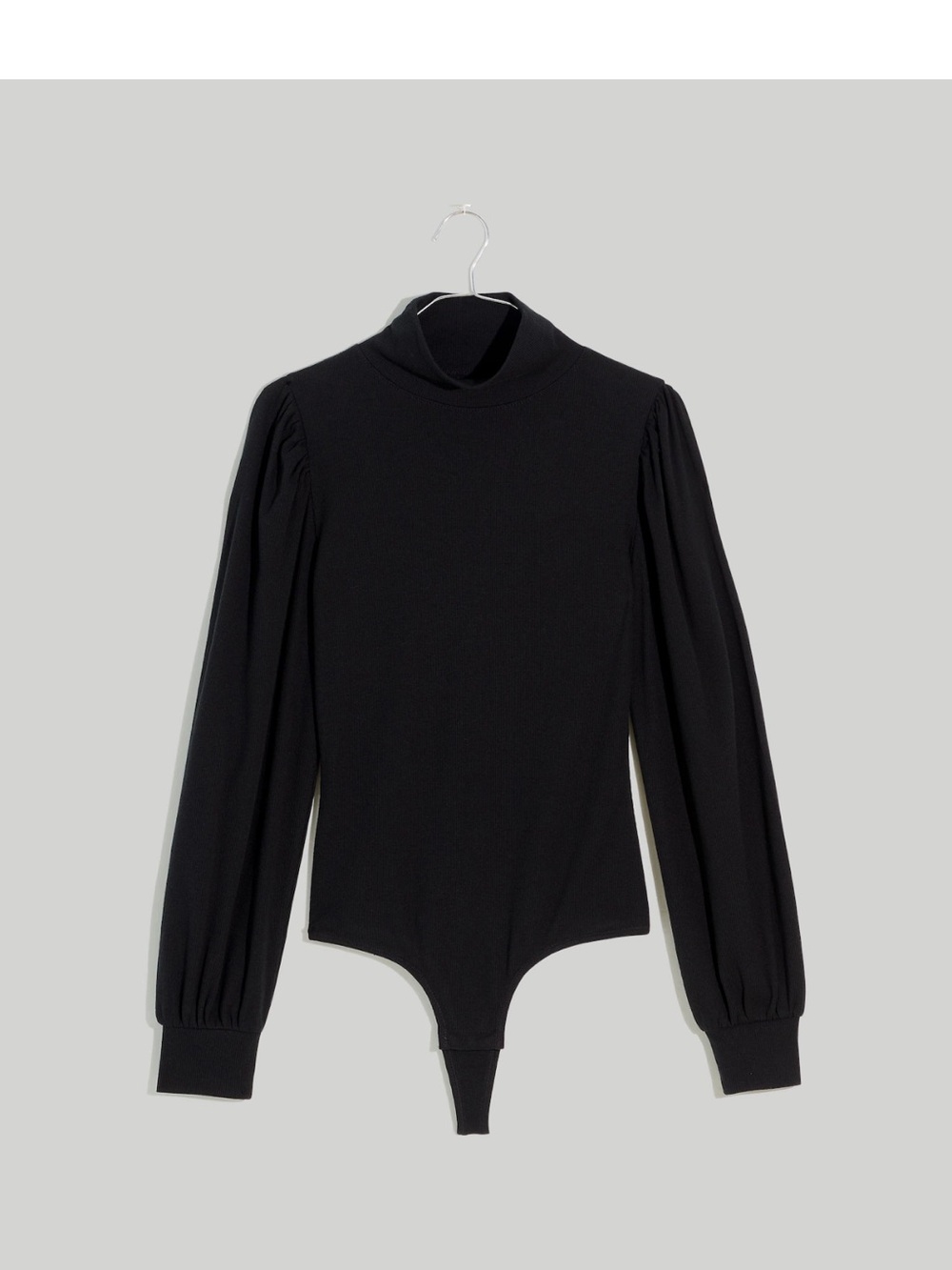 Madewell Black Ribbed Puff Sleeve Turtleneck Bodysuit